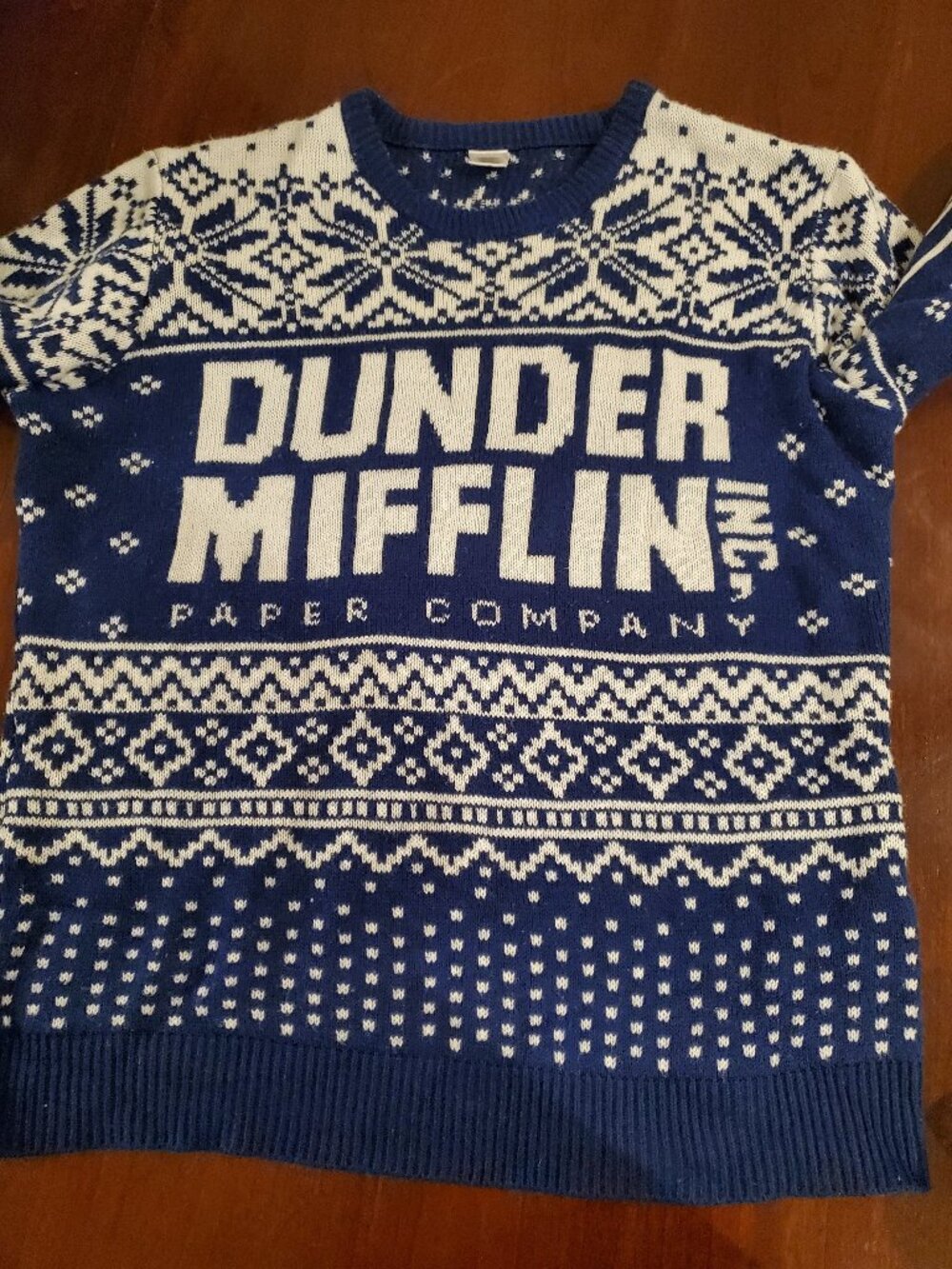 The Office Dunder Mifflin Ugly Christmas Sweater Blue Knit Holiday Men Size L